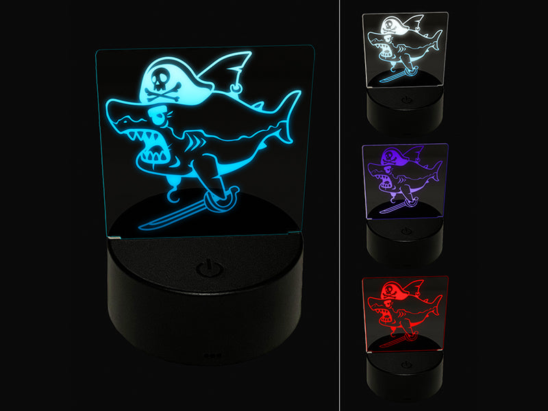 Pirate Shark with Hook and Sword 3D Illusion LED Night Light Sign Nightstand Desk Lamp