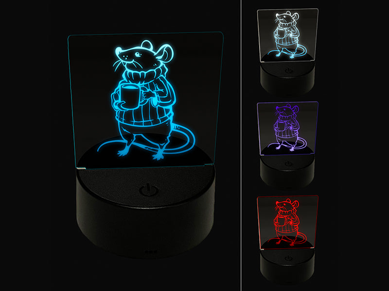 Proud Mouse in Sweater with Mug 3D Illusion LED Night Light Sign Nightstand Desk Lamp
