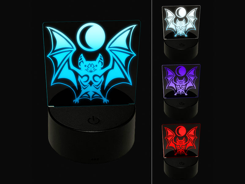 Runic Tribal Vampire Bat with Moon 3D Illusion LED Night Light Sign Nightstand Desk Lamp