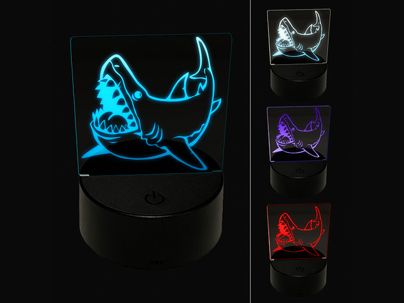 Toothy Great White Shark 3D Illusion LED Night Light Sign Nightstand Desk Lamp