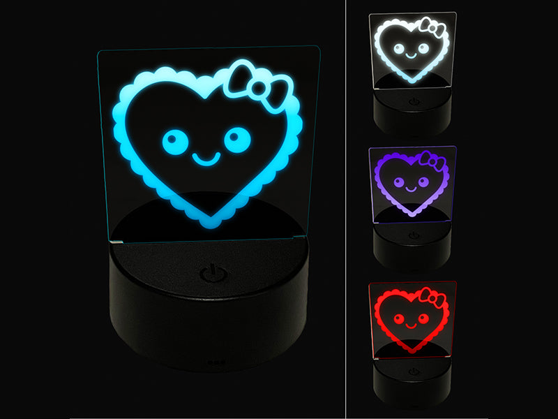 Cute Kawaii Heart with Bow 3D Illusion LED Night Light Sign Nightstand Desk Lamp