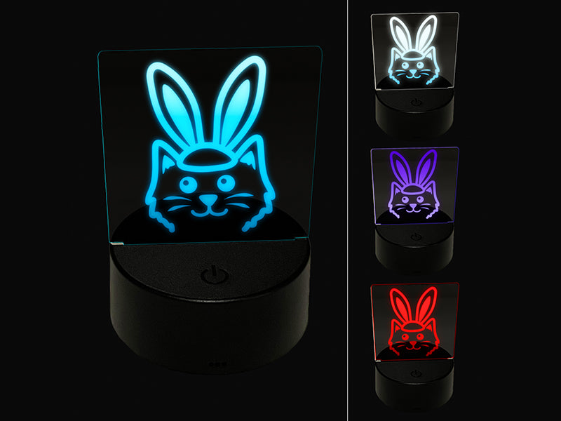 Easter Cat with Bunny Ears 3D Illusion LED Night Light Sign Nightstand Desk Lamp