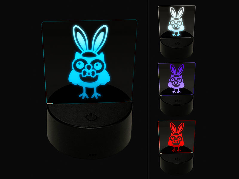 Easter Owl with Bunny Ears 3D Illusion LED Night Light Sign Nightstand Desk Lamp