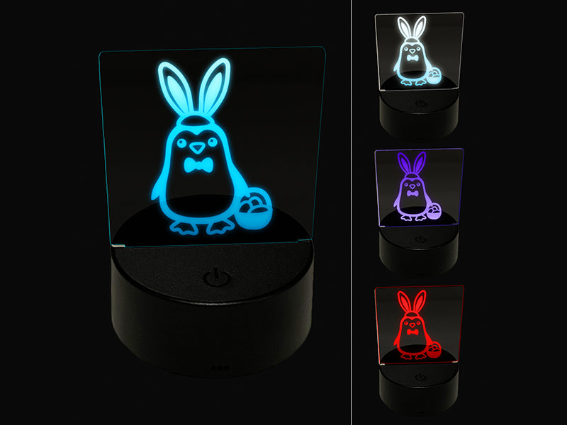 Easter Penguin with Bunny Ears and Basket 3D Illusion LED Night Light Sign Nightstand Desk Lamp