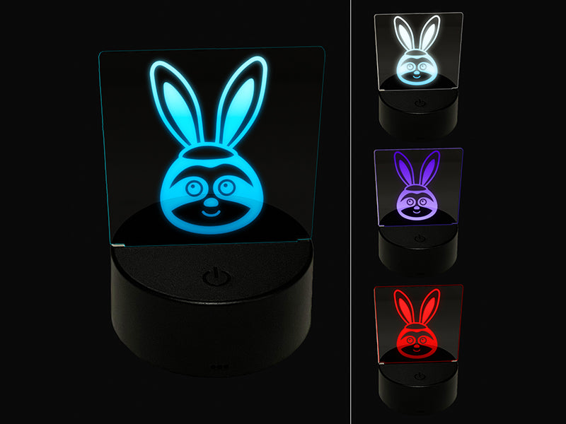 Easter Sloth with Bunny Ears 3D Illusion LED Night Light Sign Nightstand Desk Lamp