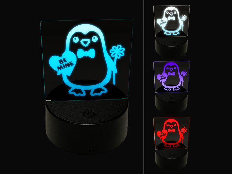 Penguin with Heart and Flower Valentine 3D Illusion LED Night Light Sign Nightstand Desk Lamp