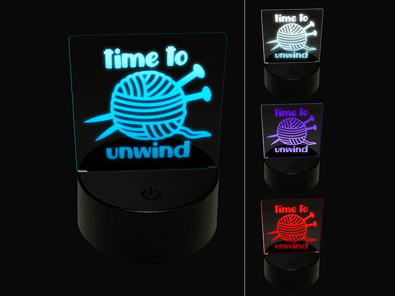 Time to Unwind Knitting 3D Illusion LED Night Light Sign Nightstand Desk Lamp
