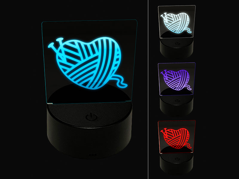 Yarn Heart Knitting 3D Illusion LED Night Light Sign Nightstand Desk Lamp