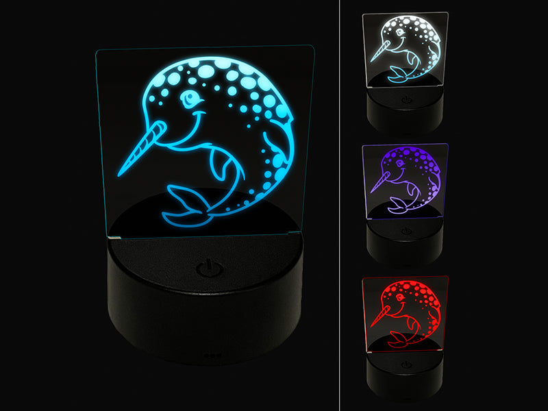 Cheery Spotted Narwhal 3D Illusion LED Night Light Sign Nightstand Desk Lamp