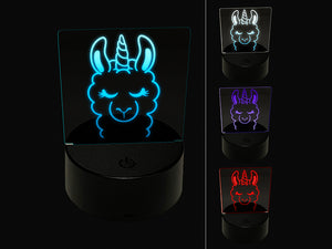 Lovely Llamacorn Llama Unicorn 3D Illusion LED Night Light Sign Nightstand Desk Lamp