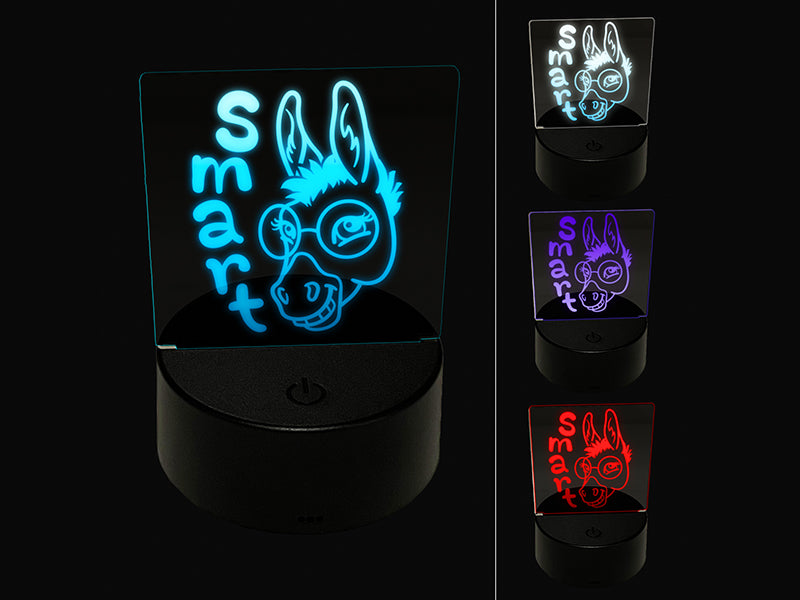 Smiling Smart Donkey with Glasses 3D Illusion LED Night Light Sign Nightstand Desk Lamp