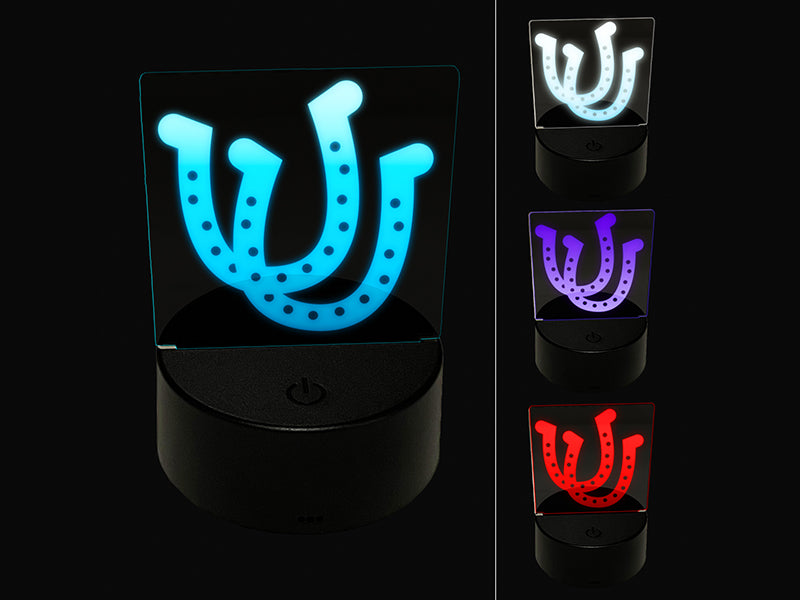 Double Horseshoe Lucky 3D Illusion LED Night Light Sign Nightstand Desk Lamp