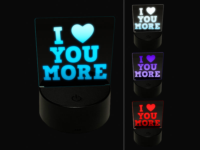 I Love Heart You More 3D Illusion LED Night Light Sign Nightstand Desk Lamp