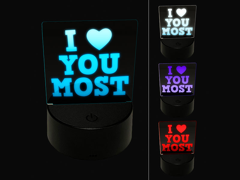 I Love Heart You Most 3D Illusion LED Night Light Sign Nightstand Desk Lamp