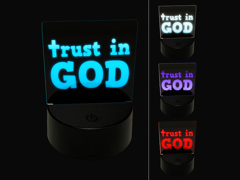 Trust in God Stylized with Cross Christian 3D Illusion LED Night Light Sign Nightstand Desk Lamp