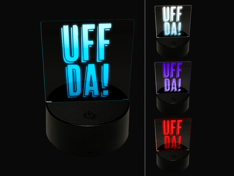 Uff Da Norwegian Ah Oh No Oops Drats Fun Text 3D Illusion LED Night Light Sign Nightstand Desk Lamp