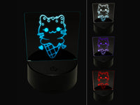 Yummy Ice Cream Cone Cat with Sprinkles 3D Illusion LED Night Light Sign Nightstand Desk Lamp