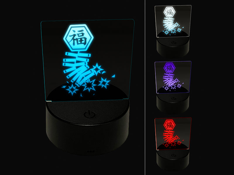 Chinese New Year Fireworks Firecrackers 3D Illusion LED Night Light Sign Nightstand Desk Lamp