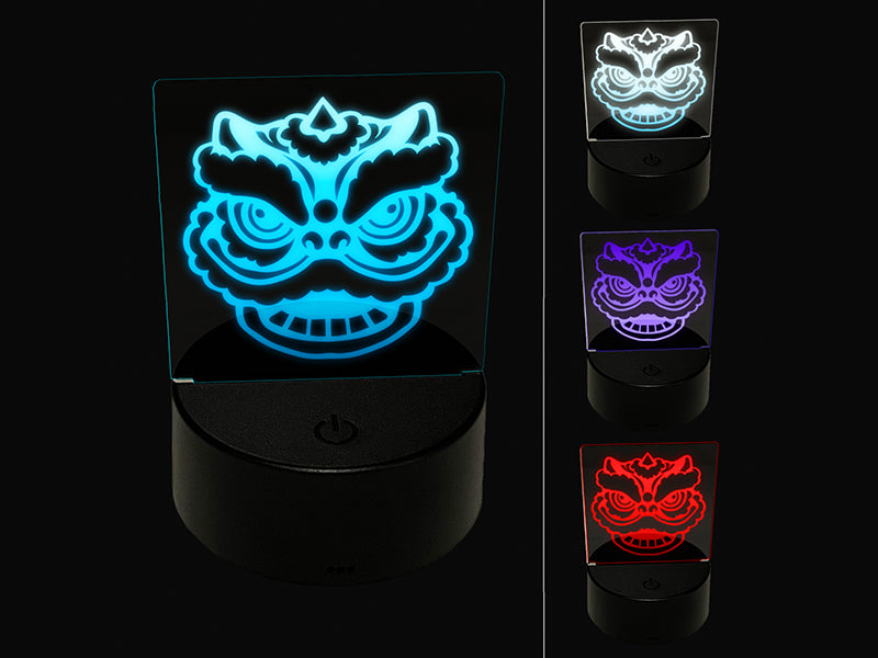 Chinese New Year Lion Dancer Head 3D Illusion LED Night Light Sign Nightstand Desk Lamp