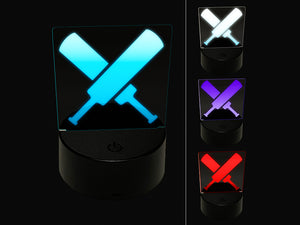 Crossed Cricket Bats 3D Illusion LED Night Light Sign Nightstand Desk Lamp