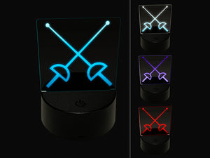 Crossed Fencing Swords Foil 3D Illusion LED Night Light Sign Nightstand Desk Lamp