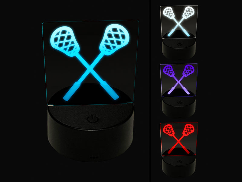 Crossed Lacrosse Sticks 3D Illusion LED Night Light Sign Nightstand Desk Lamp