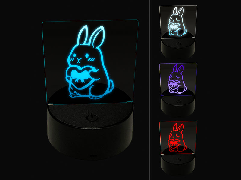 Cute Bunny Rabbit with Valentine's Day Heart 3D Illusion LED Night Light Sign Nightstand Desk Lamp