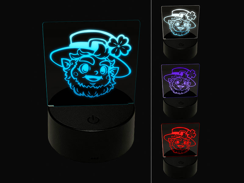 Cute Saint Patrick's Day Leprechaun Head 3D Illusion LED Night Light Sign Nightstand Desk Lamp