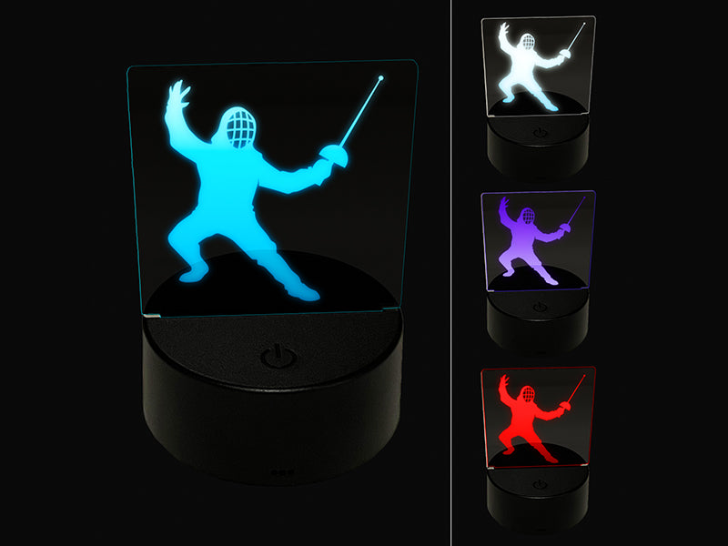 Fencer Holding Fencing Swords 3D Illusion LED Night Light Sign Nightstand Desk Lamp