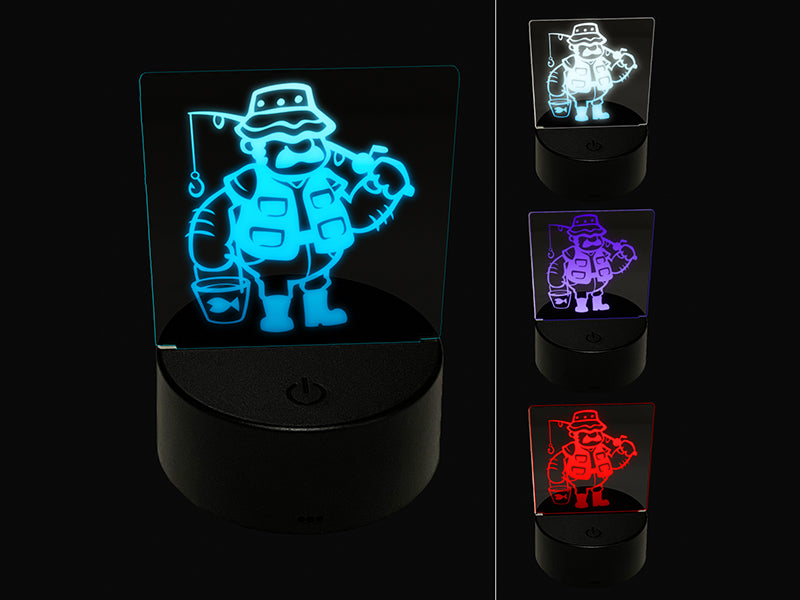 Fisherman Dad with Fishing Rod 3D Illusion LED Night Light Sign Nightstand Desk Lamp