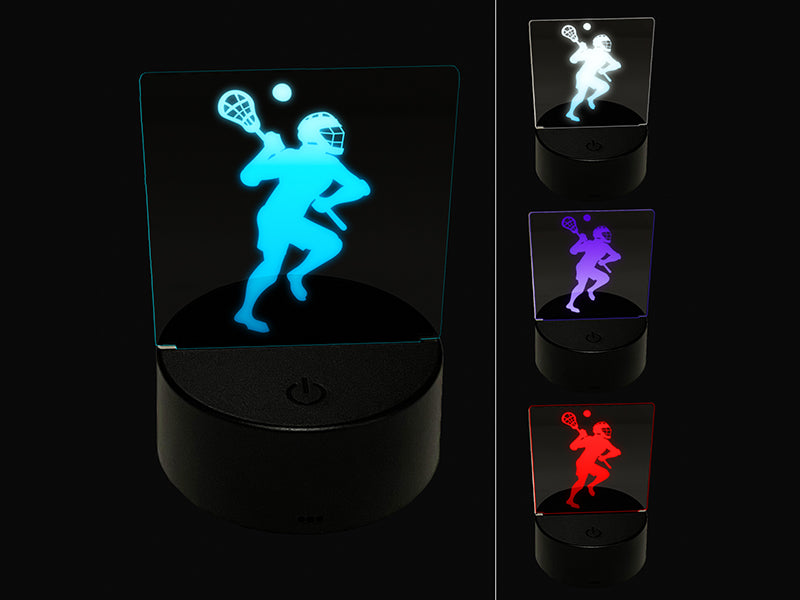 Lacrosse Player with Stick and Ball 3D Illusion LED Night Light Sign Nightstand Desk Lamp