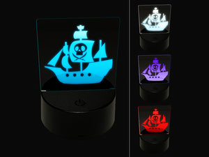 Pirate Ship with Jolly Roger Skull 3D Illusion LED Night Light Sign Nightstand Desk Lamp