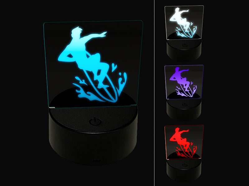 Surfer Surfing Man Silhouette 3D Illusion LED Night Light Sign Nightstand Desk Lamp