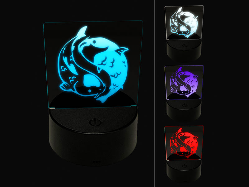 Yin and Yang Koi Fish 3D Illusion LED Night Light Sign Nightstand Desk Lamp