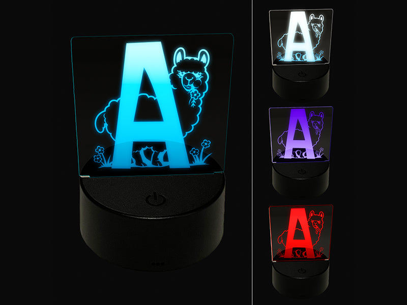 Animal Alphabet Letter A for Alpaca 3D Illusion LED Night Light Sign Nightstand Desk Lamp