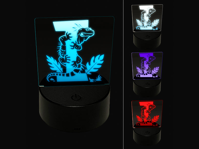 Animal Alphabet Letter I for Iguana 3D Illusion LED Night Light Sign Nightstand Desk Lamp