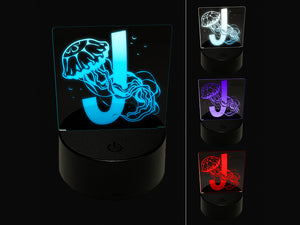 Animal Alphabet Letter J for Jellyfish 3D Illusion LED Night Light Sign Nightstand Desk Lamp