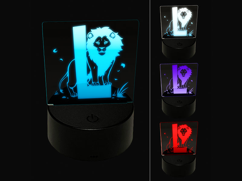 Animal Alphabet Letter L for Lion 3D Illusion LED Night Light Sign Nightstand Desk Lamp