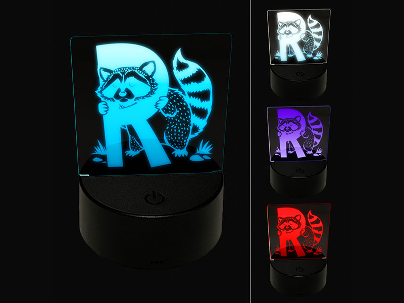 Animal Alphabet Letter R for Raccoon 3D Illusion LED Night Light Sign Nightstand Desk Lamp