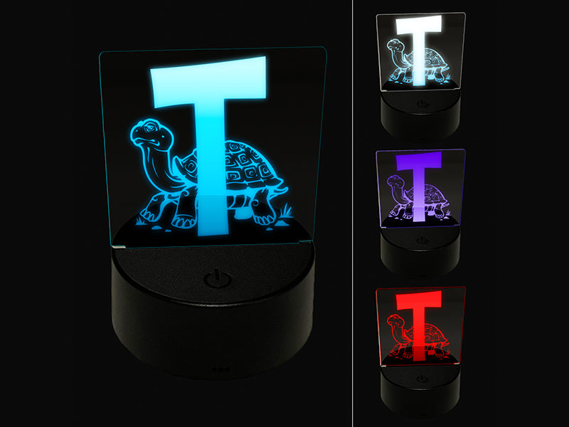 Animal Alphabet Letter T for Turtle and Tortoise 3D Illusion LED Night Light Sign Nightstand Desk Lamp