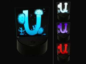 Animal Alphabet Letter U for Urchin 3D Illusion LED Night Light Sign Nightstand Desk Lamp