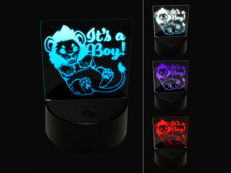 It's a Boy Lion Gender Reveal 3D Illusion LED Night Light Sign Nightstand Desk Lamp