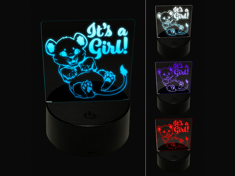 It's a Girl Lion Gender Reveal 3D Illusion LED Night Light Sign Nightstand Desk Lamp
