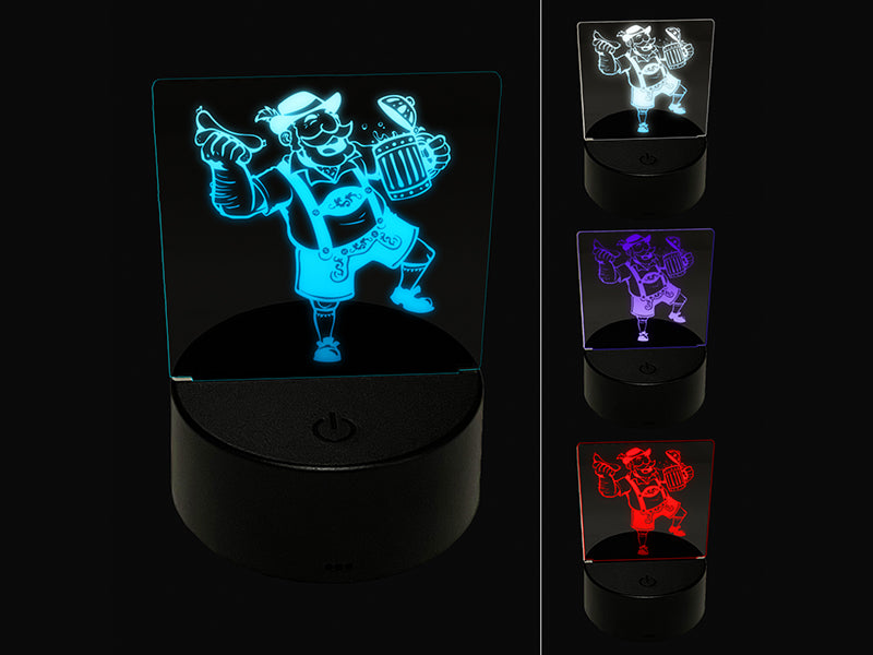 Jolly Bavarian Man in Lederhosen with Beer Stein and Sausage 3D Illusion LED Night Light Sign Nightstand Desk Lamp