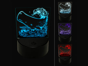 Sperm Whale on Ocean Waves 3D Illusion LED Night Light Sign Nightstand Desk Lamp