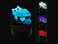 Cat Playing with Basket of Yarn Knitting Crocheting 3D Illusion LED Night Light Sign Nightstand Desk Lamp