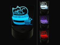 Cat Sleeping on Basket of Yarn Knitting 3D Illusion LED Night Light Sign Nightstand Desk Lamp