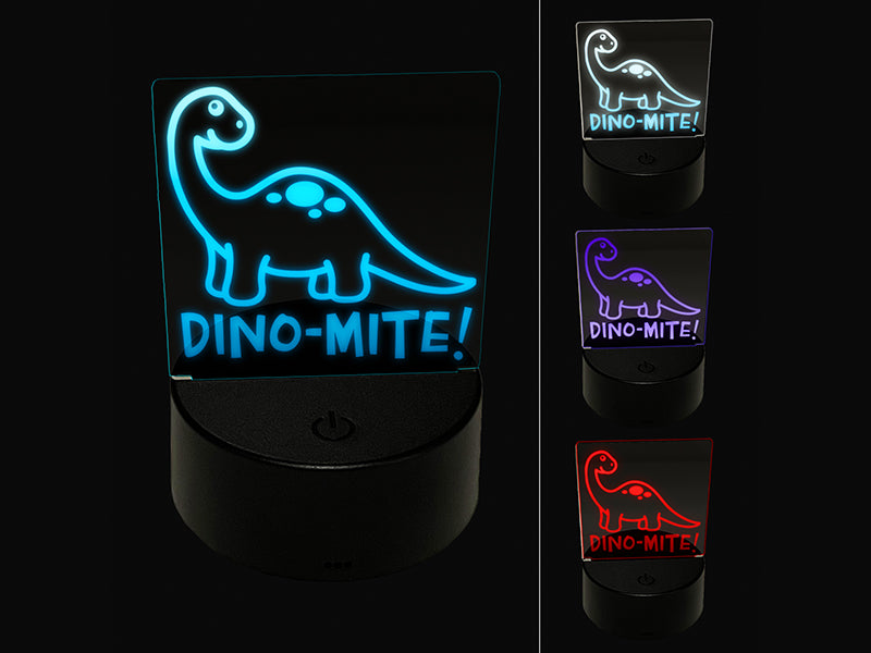 Dino-mite Dynamite Dinosaur Teacher School Recognition 3D Illusion LED Night Light Sign Nightstand Desk Lamp