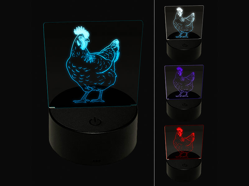 Curious Hen Chicken 3D Illusion LED Night Light Sign Nightstand Desk Lamp