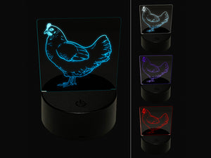 Watchful Hen Facing Left Chicken 3D Illusion LED Night Light Sign Nightstand Desk Lamp